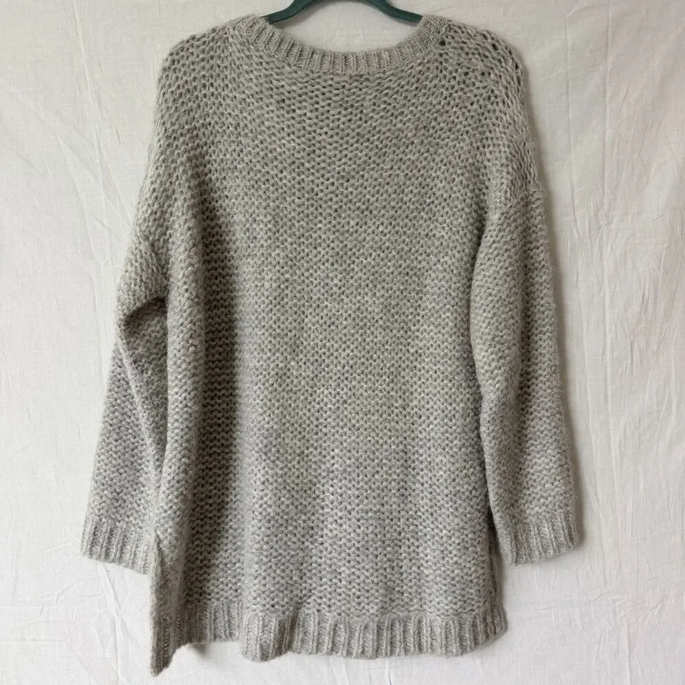 Eileen Fisher Alpaca Sweater M Gray Chunky Knit Peru Boxy Cozy Minimalist Luxury